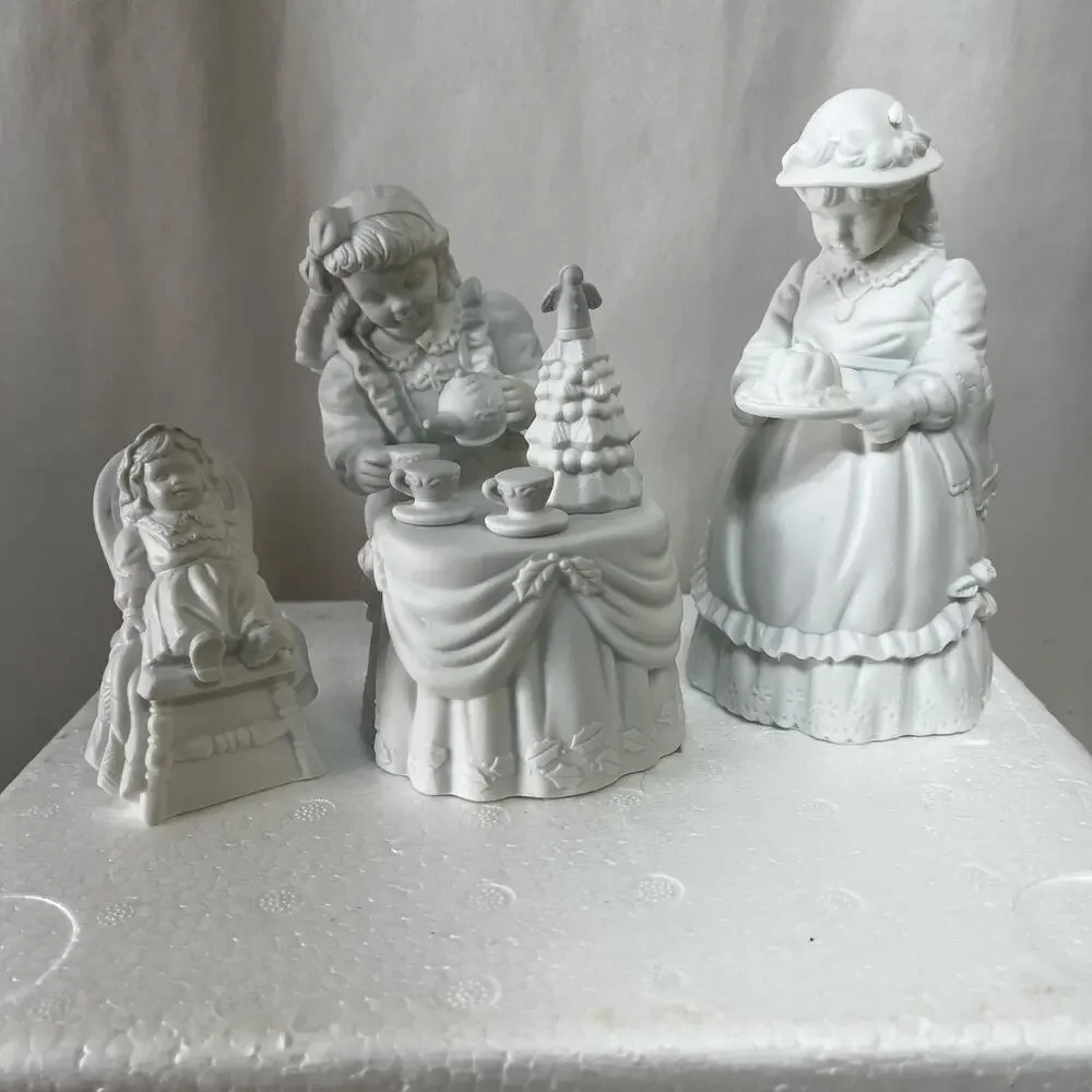 Department 56 Winter Silhouette Christmas Tea White Porcelain Set of 3 Vintage